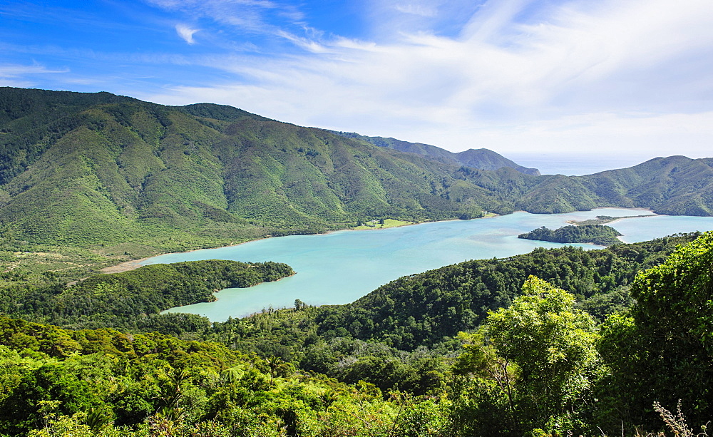 View over the Marlborough Sounds, South Island, New Zealand, Oceania