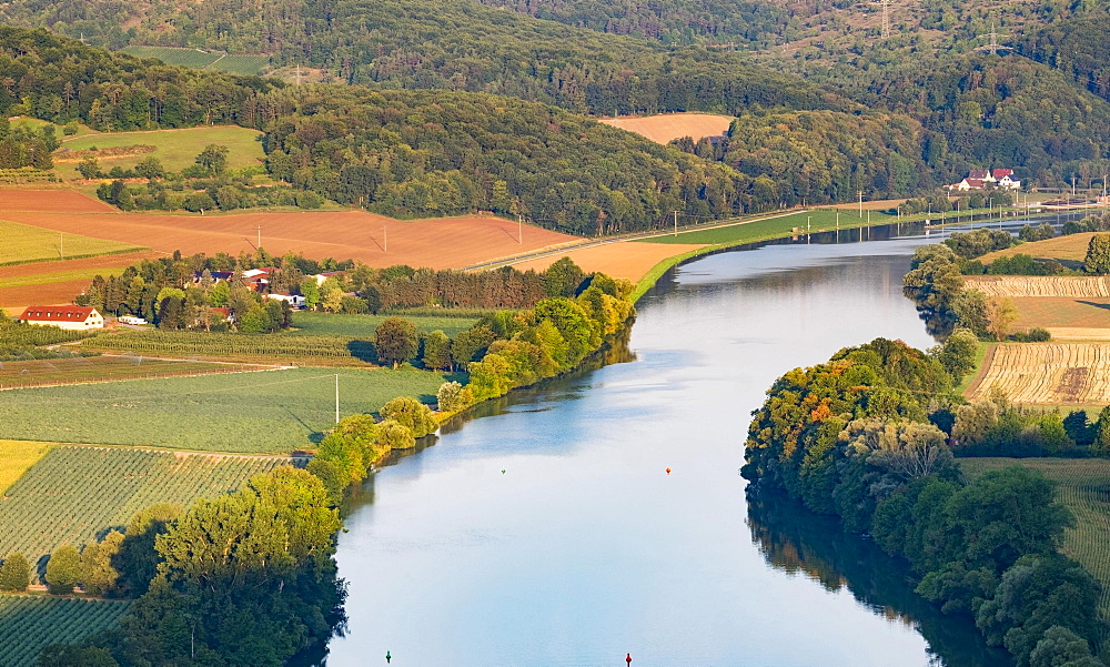 Main at Gambach seen from Grainberg, Karlstadt, Lower Franconia, Franconia, Bavaria, Germany, Europe