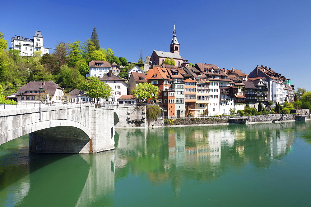 Townscape with Heilig-Geist-Kirche, or Holy Ghost Church, High Rhine, Laufenburg, Black Forest, Baden-Wurttemberg, Germany, Europe