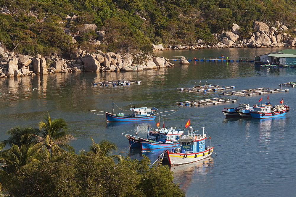 Colourful fishing boats in Vinh Hy bay, Ninh Thuan Province, South China Sea, Vietnam, Asia