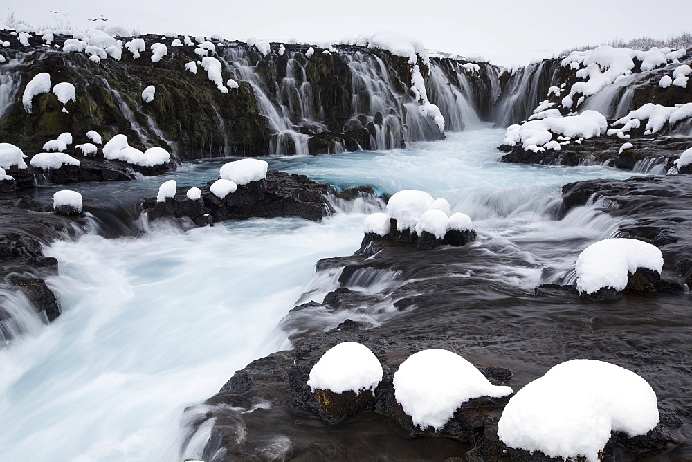 Bruarfoss in winter, river Bruara, Southern Region, Iceland, Europe