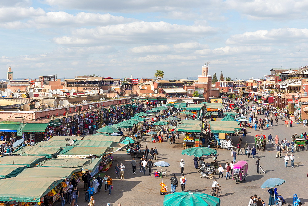 Locals on a busy place, Djemaa El Fna square, Marrakech, Morocco, Africa