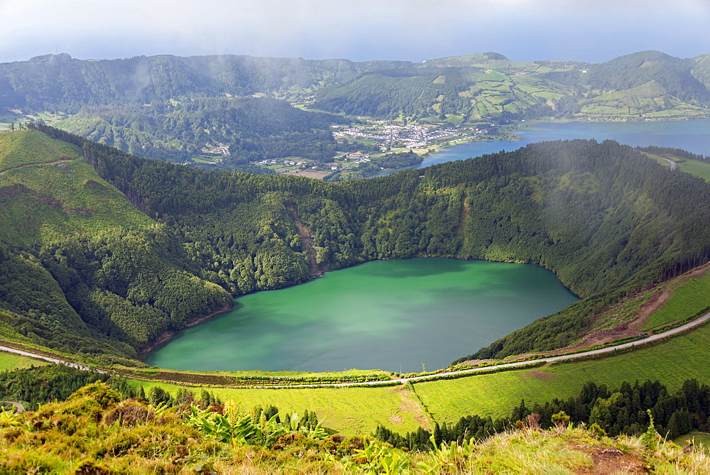 Lagoa do Canario and Lagoa Azul, Caldeira das Sete Cidades, Sao Miguel, Azores, Portugal, Europe