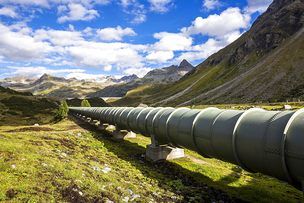 Water pipeline, Silvretta-Stausee reservoir, Bielerhohe Pass, Vorarlberg Montafon, Austria, Europe