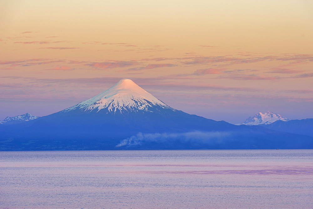 Osorno volcano in the evening light, Frutillar, Los Lagos Region, Chile, South America