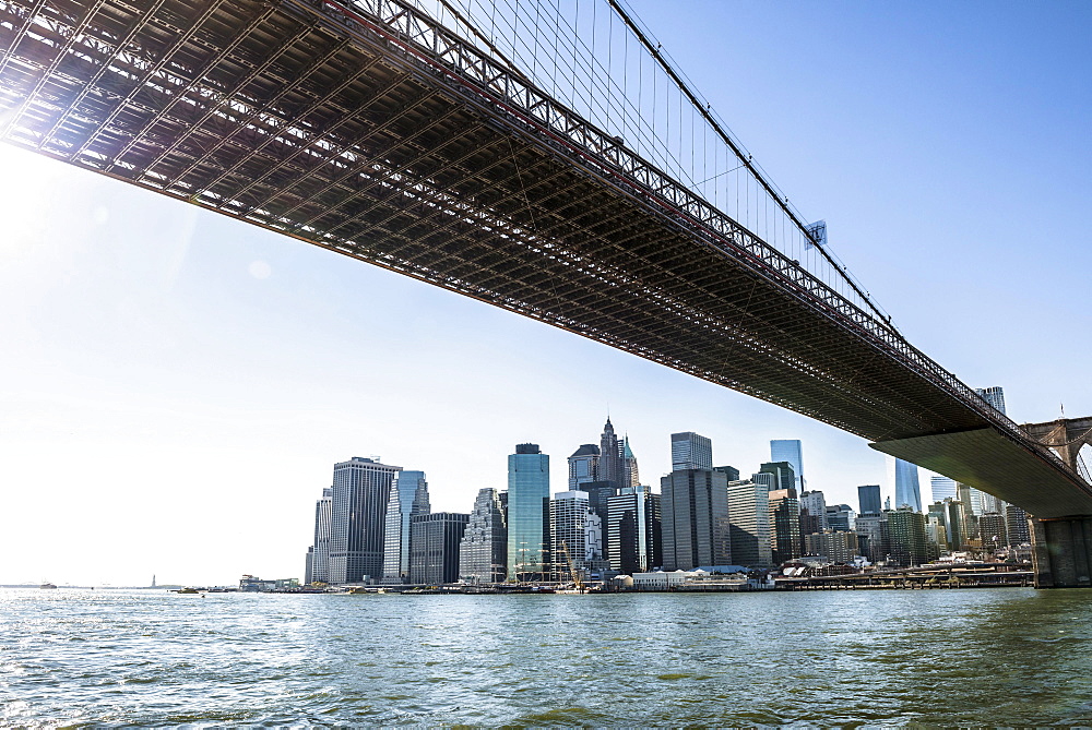 Skyline and Brooklyn Bridge, Downtown, Manhattan, New York, United States, North America