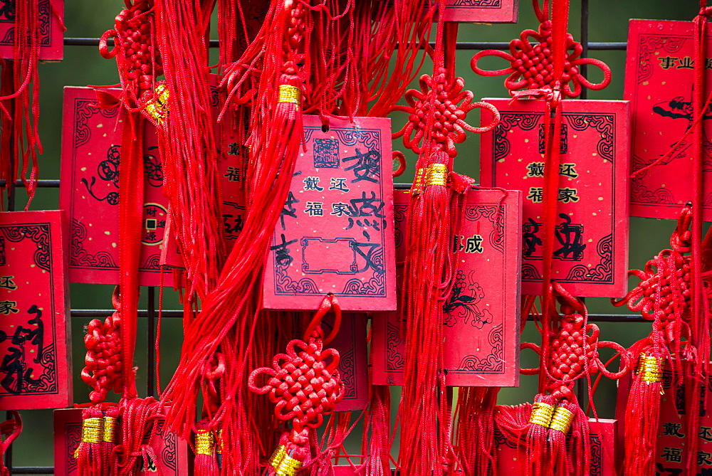 Red Chinese wishing cards, Beijing, China, Asia