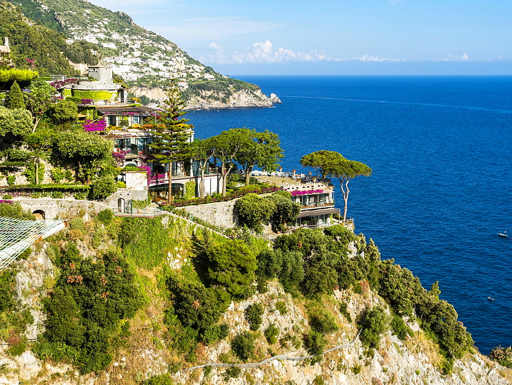 Steep coast with southern vegetation, near Positano, Costiera Amalfitana, Amalfi Coast, Sorrento Peninsula, Campania, Italy, Europe