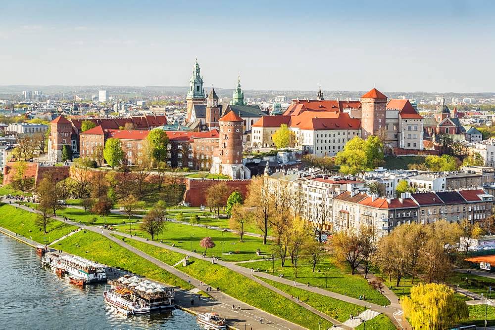 City view with Wawel Royal Castle, Krakow, Poland, Europe