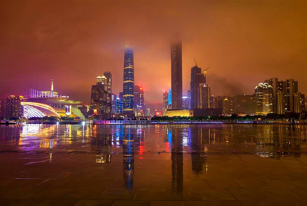 Skyline at night, Guangzhou, Guangdong, China, Asia