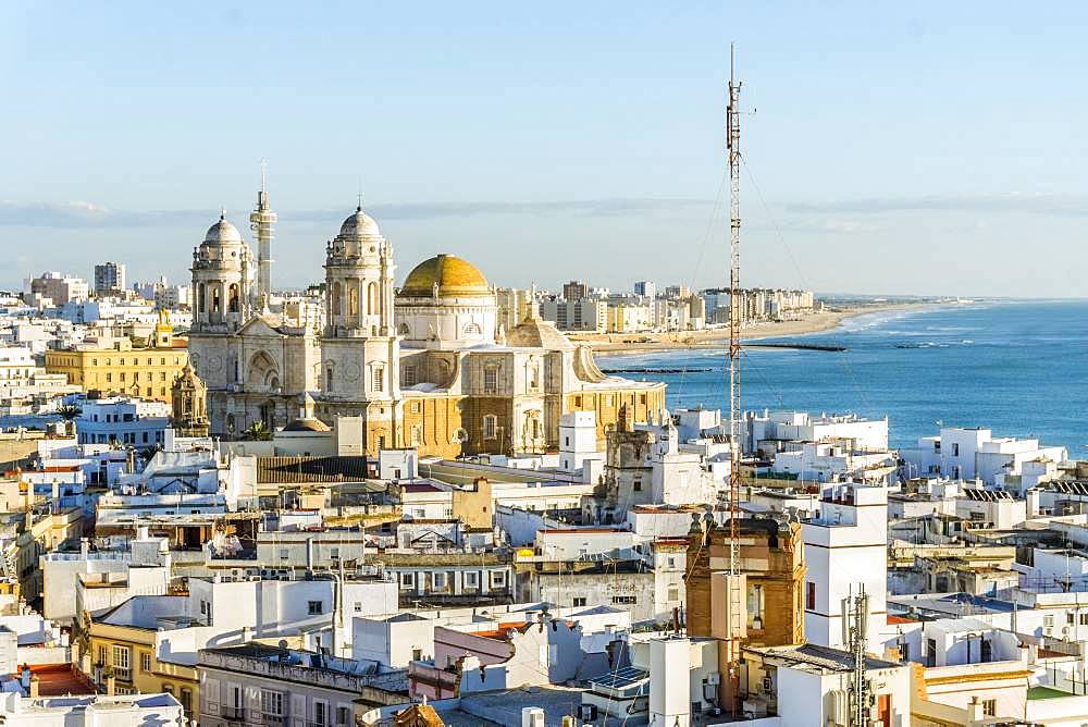 Cityscape with Cathedral of Cadiz, Cadiz, Andalusia, Spain, Europe