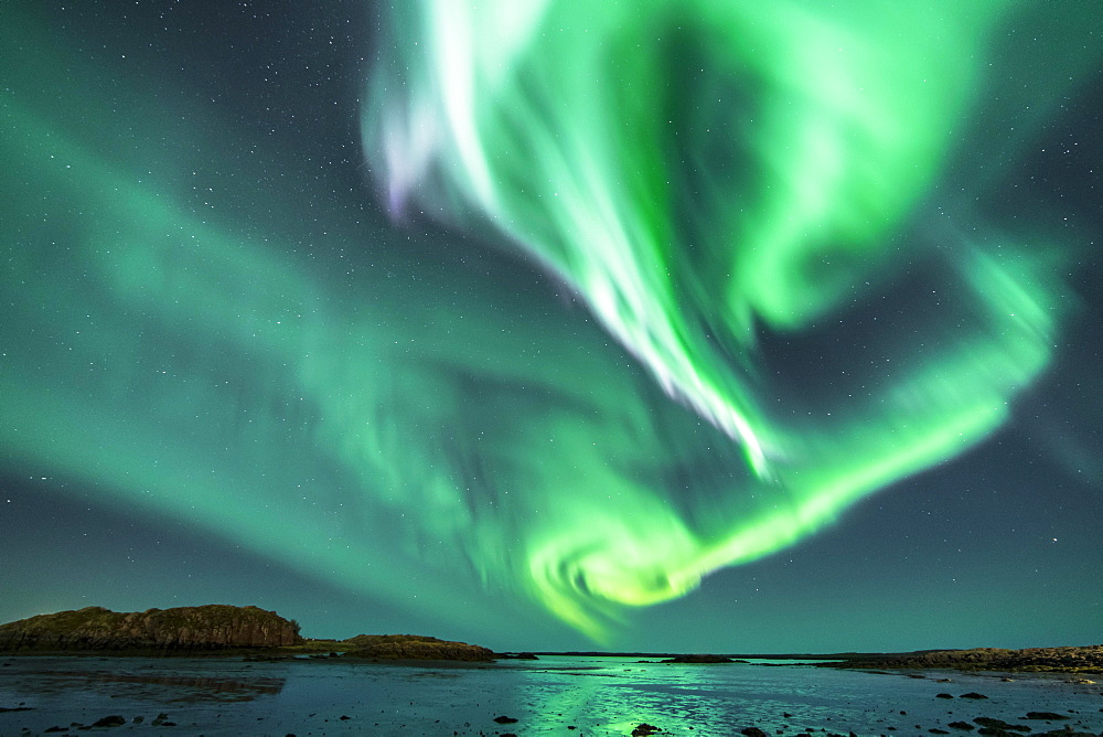 Northern Lights, Borgarnes, Snaefellsnes, Iceland, Europe