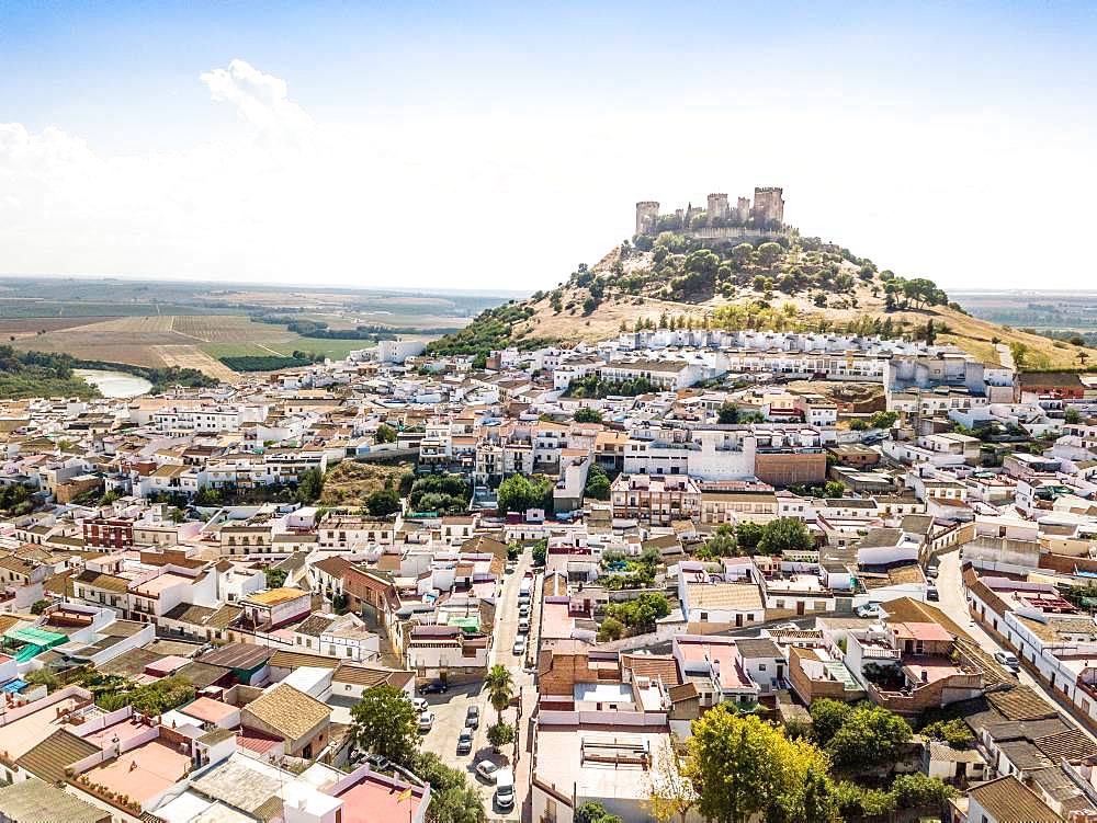 Drone image of Castle of Almodovar del Rio, Cordoba, Andalusia, Spain, Europe