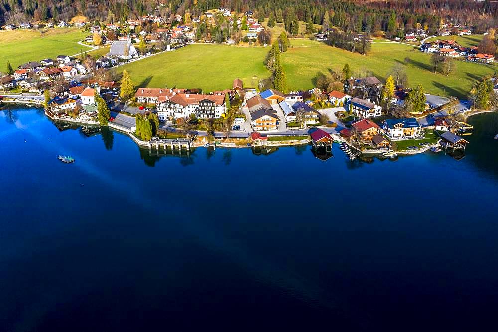 Drone shot, Kochel am See, Walchensee, Upper Bavaria, Bavaria, Germany, Europe