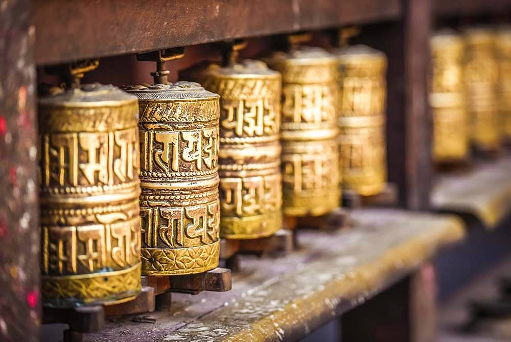 Buddhist Prayer Wheels, Golden Temple, Patan, Kathmandu Valley, Himalaya Region, Nepal, Asia