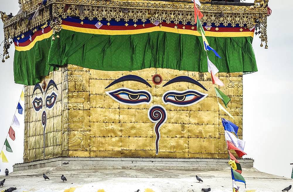 The eyes of Buddha on Stupa, Monkey Temple Swayambhunath, Kathmandu, Nepal, Asia