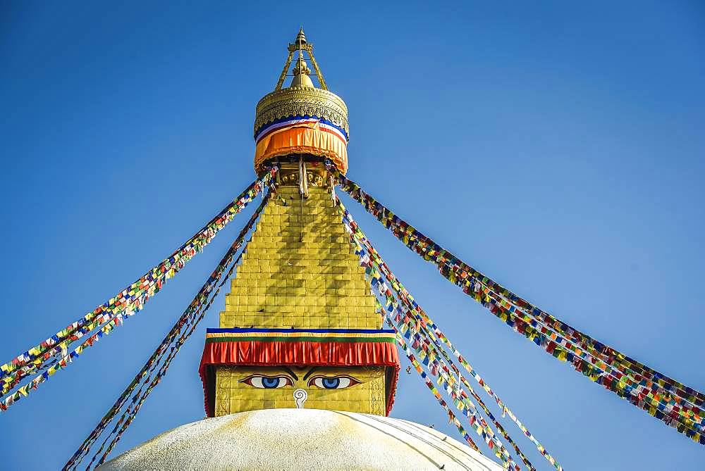 Buddha's Eyes on Boudhanath Stupa, Boudha, Tibetan Buddhism, Kathmandu, Nepal, Asia