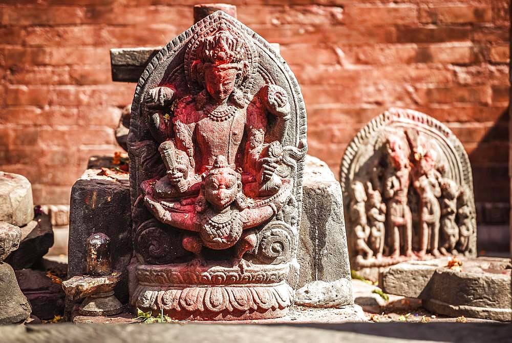 Hindu deity, ancient stone stele, Kathmandu, Himalayan region, Nepal, Asia