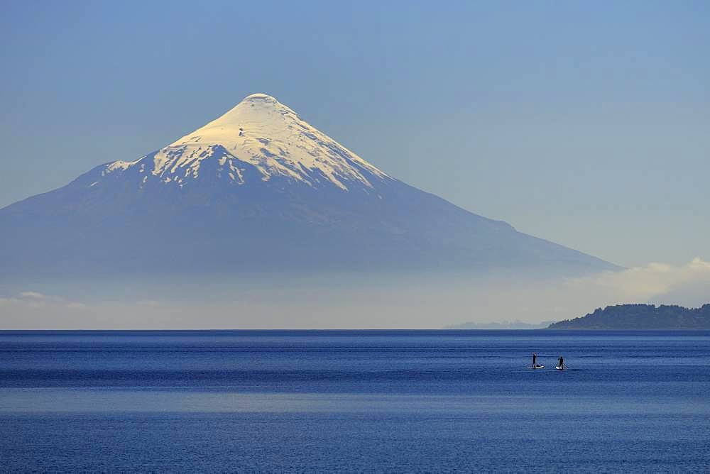 Volcano Osorno with snow cap at Lago Llanquihue, Region de los Lagos, Chile, South America