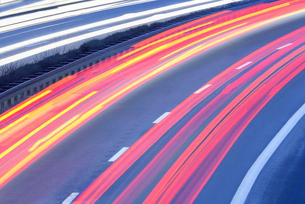 Light tracks on road, road traffic, Baden-Wuerttemberg, Germany, Europe