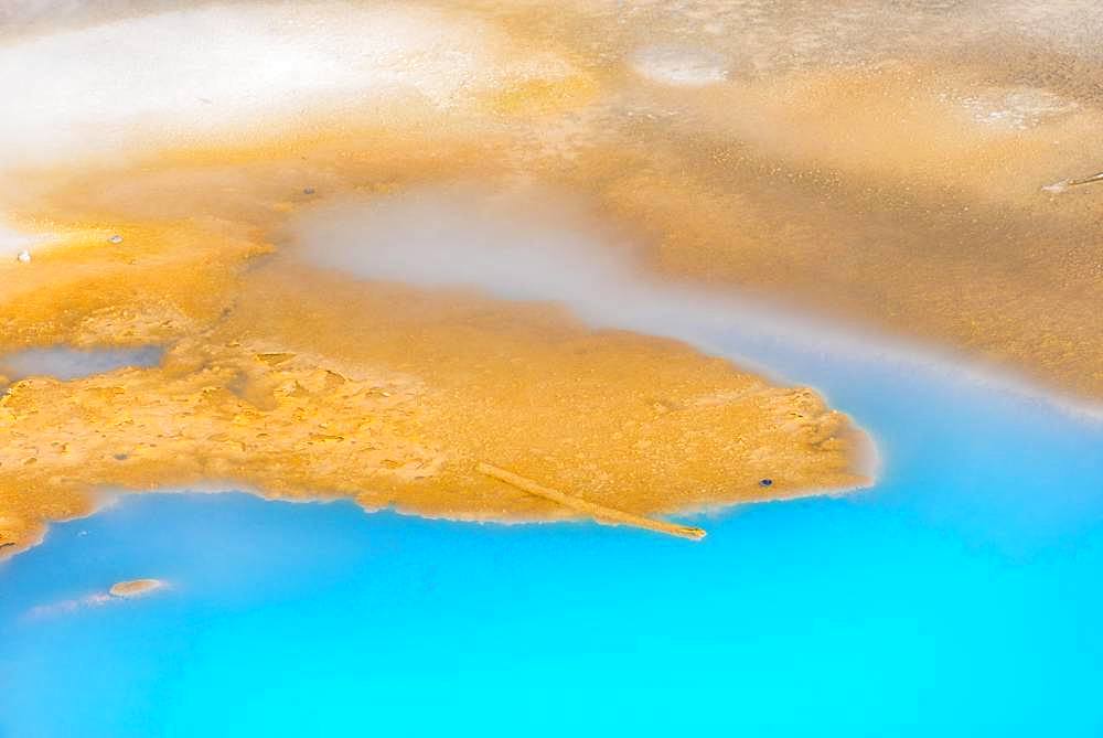 Abstract detail, hot springs, colorful mineral deposits in Porcelain Basin, Noris Geyser Basin, Yellowstone National Park, Wyoming, USA, North America