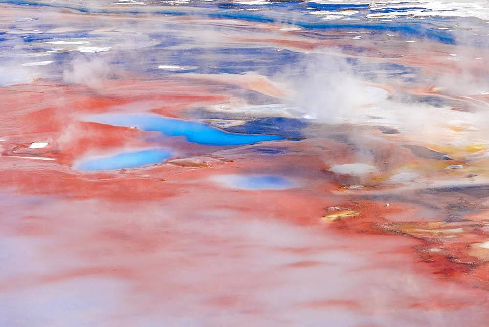 Abstract detail, hot springs, colorful mineral deposits in Porcelain Basin, Noris Geyser Basin, Yellowstone National Park, Wyoming, USA, North America