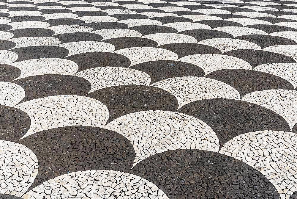 Black and white floor mosaic of cobblestones, town hall square, Funchal, Madeira, Portugal, Europe