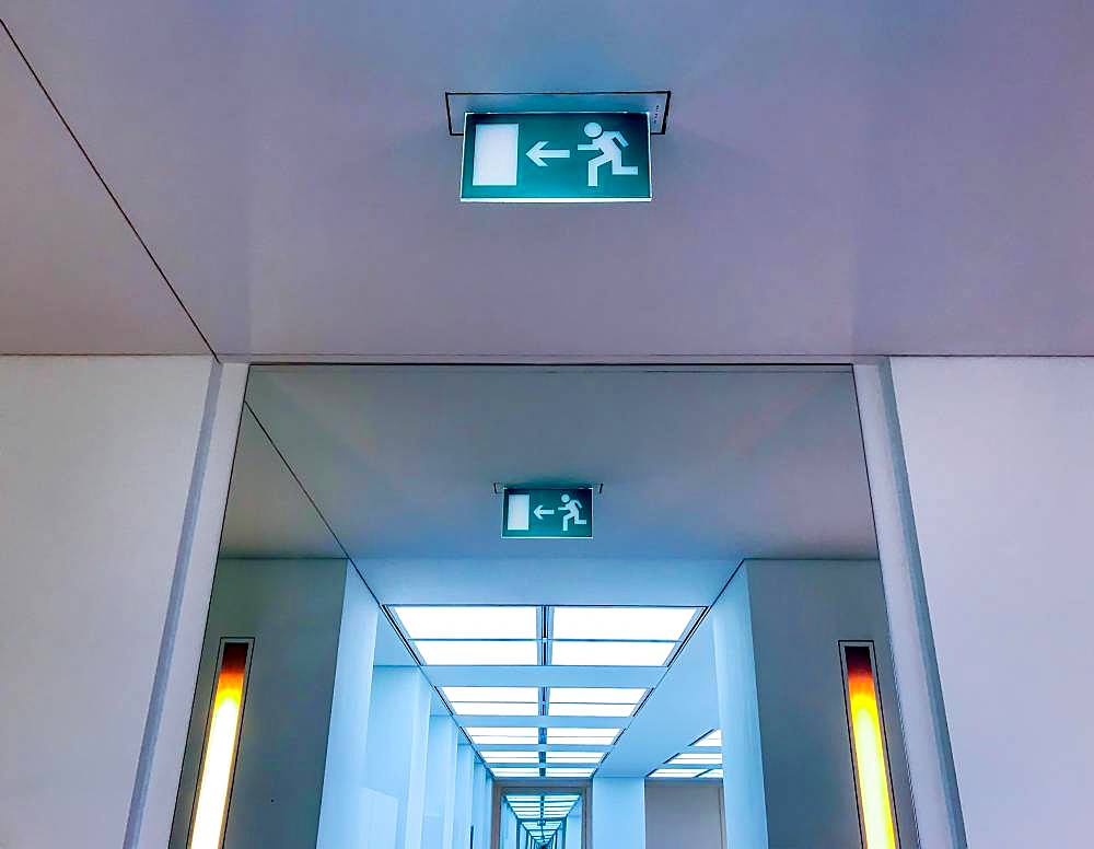 Information sign for escape route, emergency exit in a building, Germany, Europe