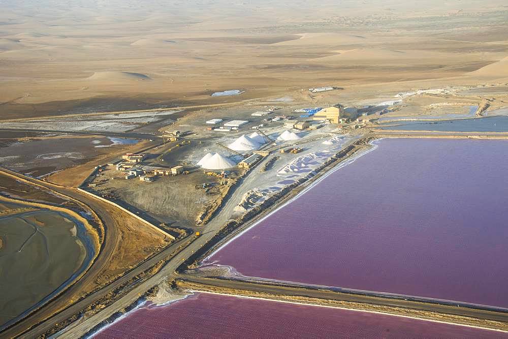 Aerial view, salt saline on the edge of the Namib desert, Walvis Bay, Namibia, Africa