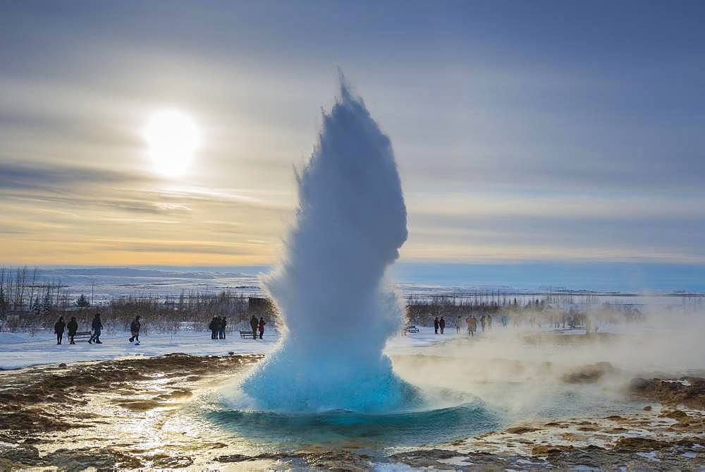 Geyser Strokkur during an eruption, Golden Circle, South Iceland Region, Iceland, Europe