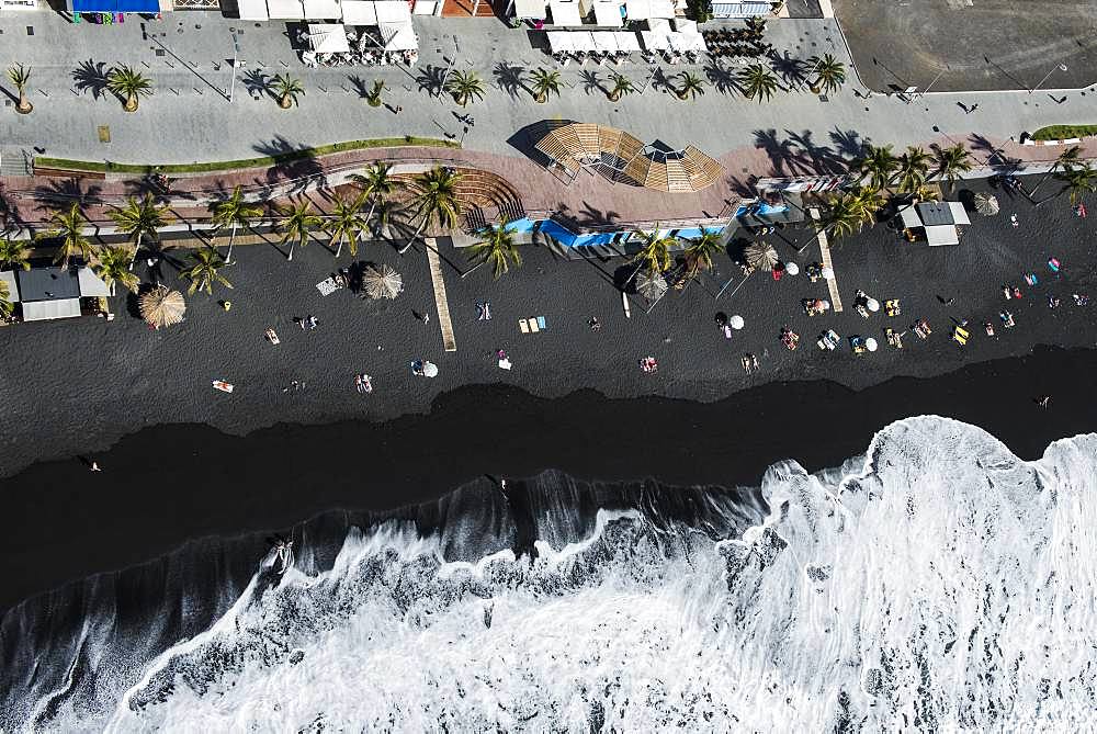 Black sandy beach with wave hem, beach of Puerto Naos, west coast, La Palma, Canary Island, Spain, Europe