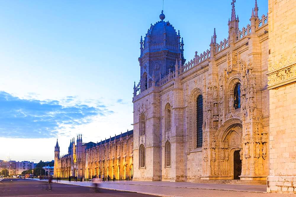 Mosteiro dos Jeronimos, Monastery of the Hieronymites at sunset, Belem district, Lisbon, Portugal, Europe