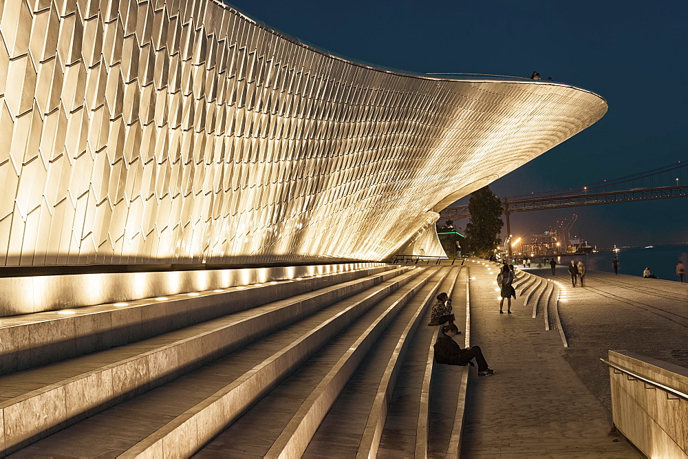 MAAT, Museum of Art Architecture and Technology at night, Belem district, Lisbon, Portugal, Europe