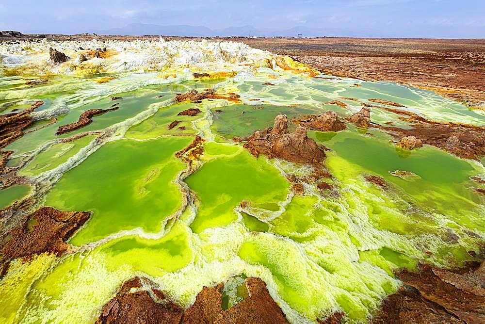 Geothermal area with sulphur deposits and acidic salt lakes, Dallol, Danakil Valley, Ethiopia, Africa