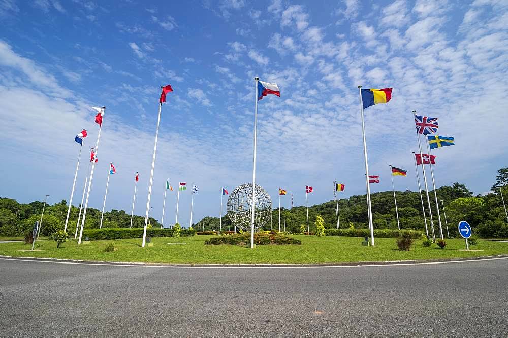 International flags, European space center, Kourou, French Guiana, South America