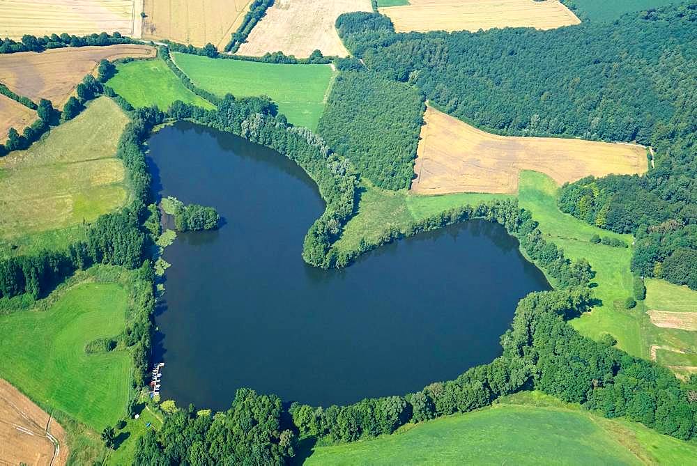 Heart-shaped lake in the Duchy of Lauenburg, Ankersee, Schleswig-Holstein, Germany, Europe