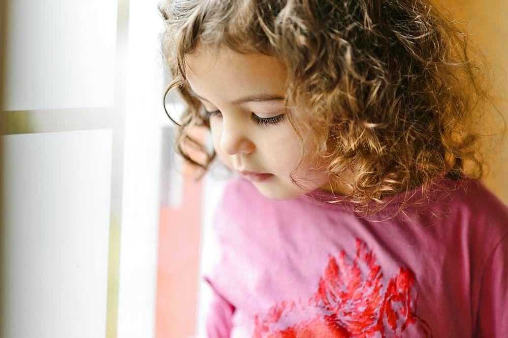 Girl, 3 years, portrait, thoughtful look, Germany, Europe