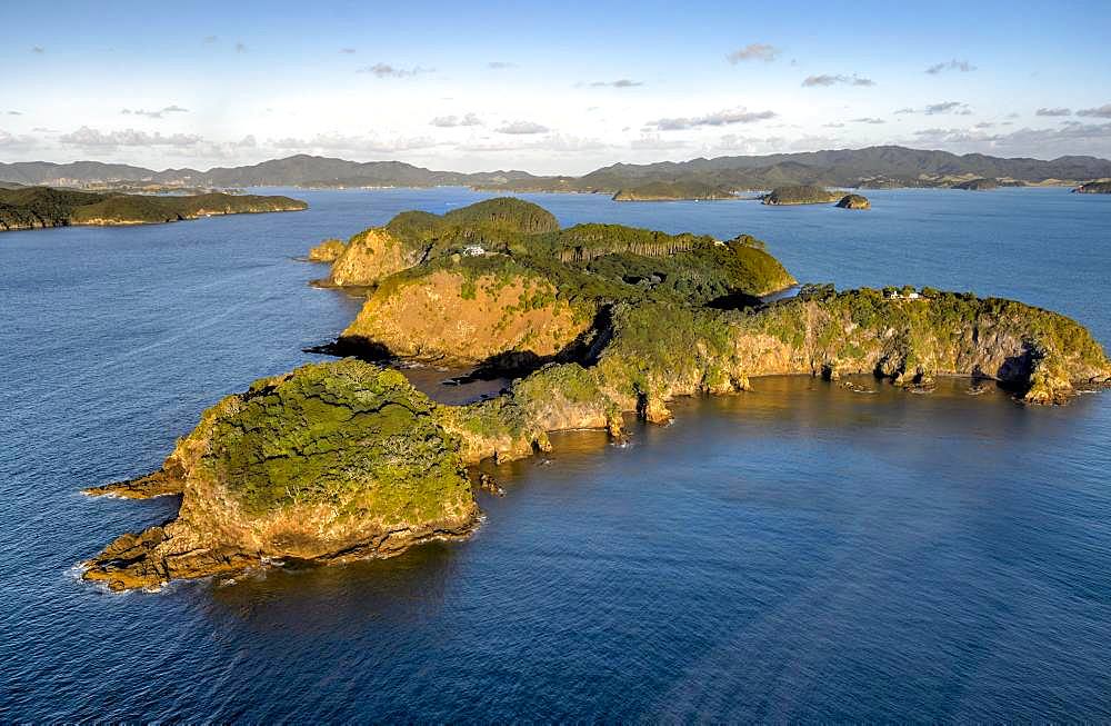 Aerial view of an island in the Bay of Islands, Far North District, North Island, New Zealand, Oceania