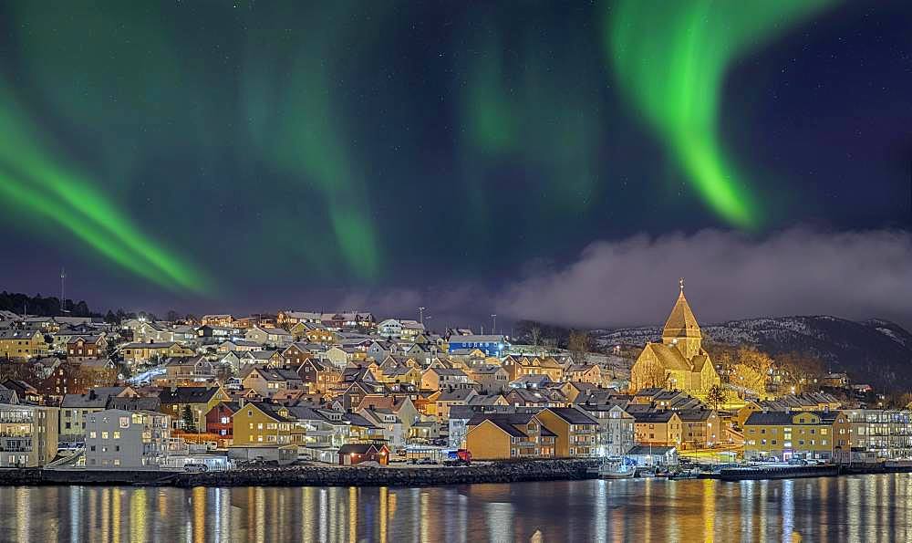 Night photo from the Hurtigruten ship, Kristiansund, Norway, Europe