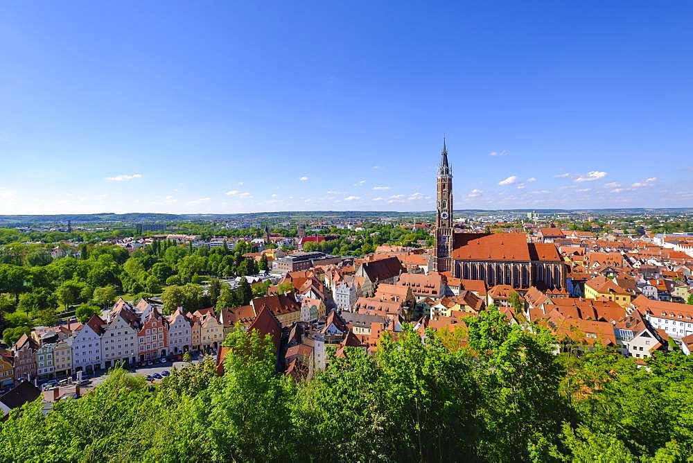 St. Martin's Church and old town, view from castle Trausnitz, Landshut, Lower Bavaria, Bavaria, Germany, Europe