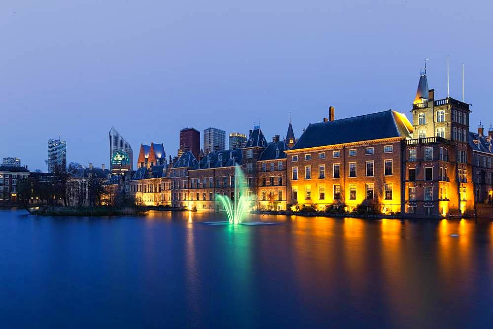 Binnenhof at dusk, seat of the Dutch parliament, The Hague, Holland, Netherlands