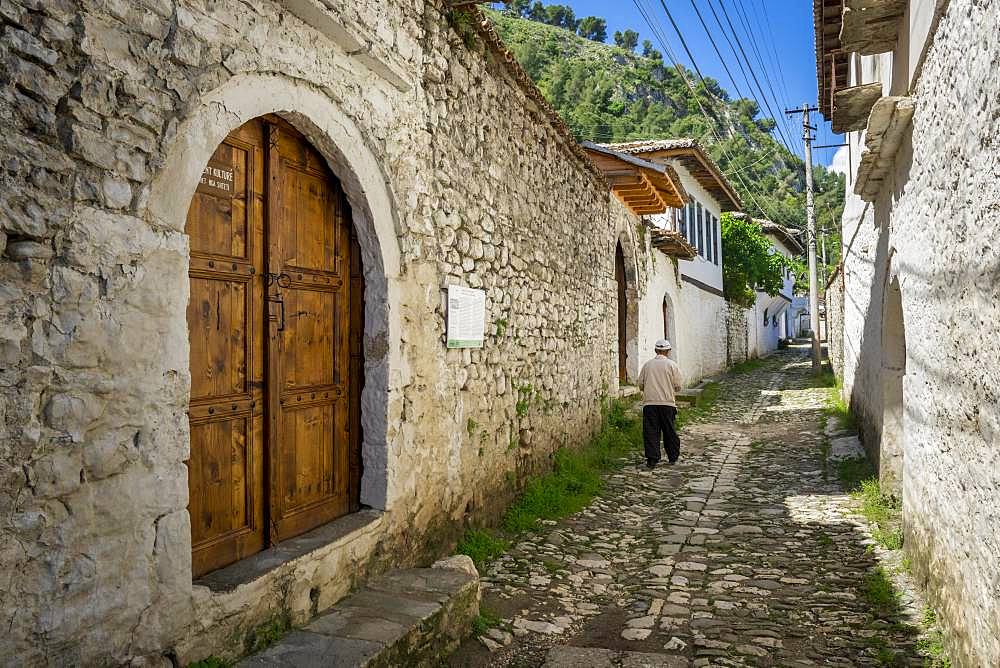 Paved house alley, Gorica district, Berat, Albania, Europe