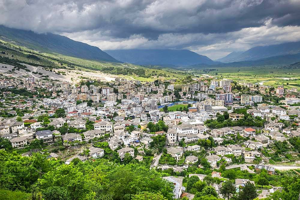 View from the castle over the city, Gjirokastra, Albania, Europe