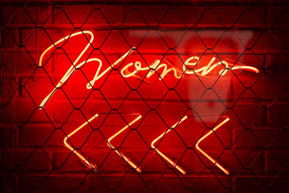 Reference to WC, Women, Women illuminated sign with red background, Tokyo, Japan, Asia