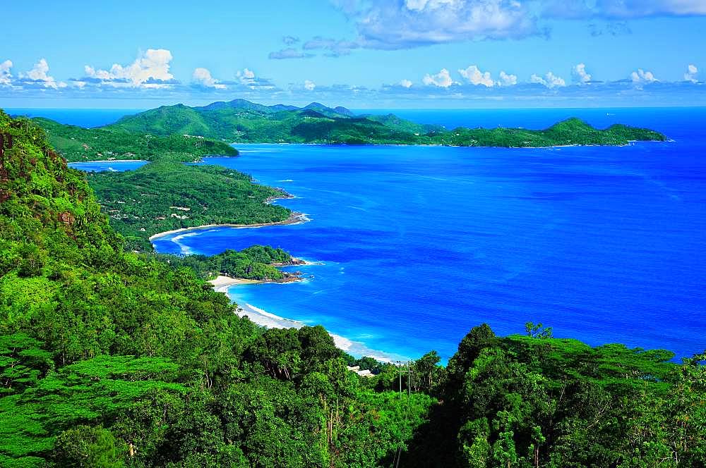 Front bay Grand Anse, rear bay Anse Boileau and bay Anse A la Mouche, island Mahe, Seychelles, Africa