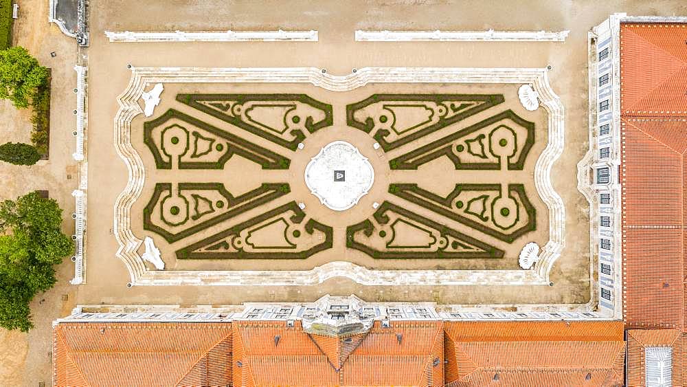 Aerial view of garden in Queluz National Palace, Lisbon, Portugal, Europe