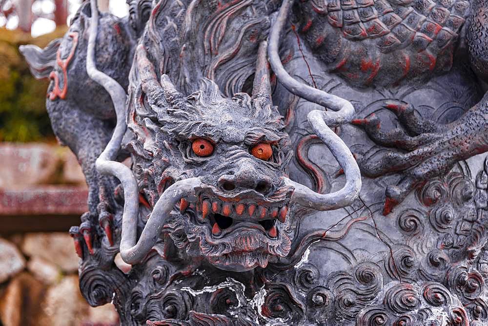 Dragon figure with red eyes, sculpture, Kiyomizu-dera temple, Buddhist temple, Kyoto, Japan, Asia