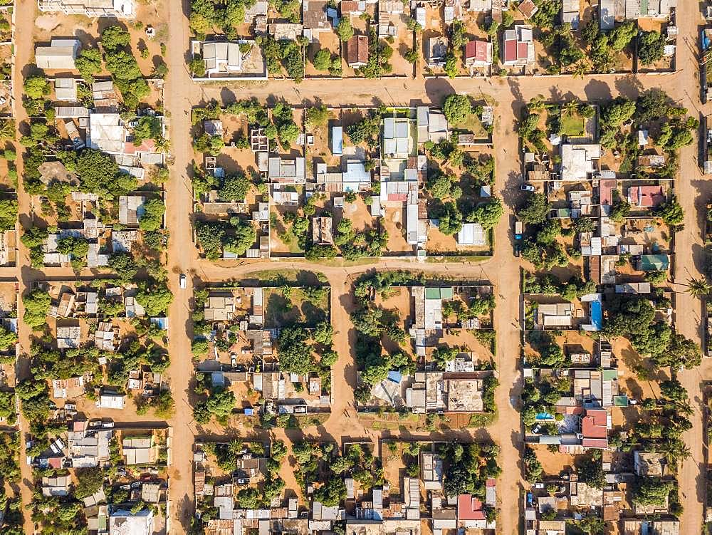 Aerial view of Matola, suburbs of Maputo, Mozambique, Africa