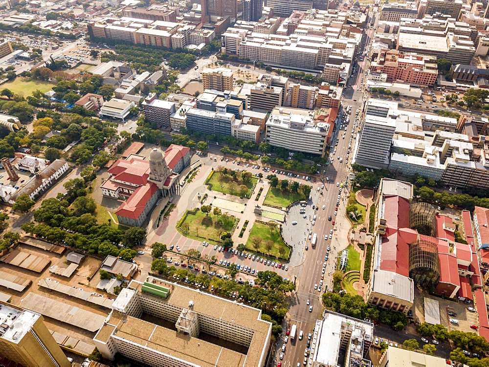 Aerial view of Tshwane city hall and Ditsong National Museum of Natural History, Pretoria, South Africa, Africa