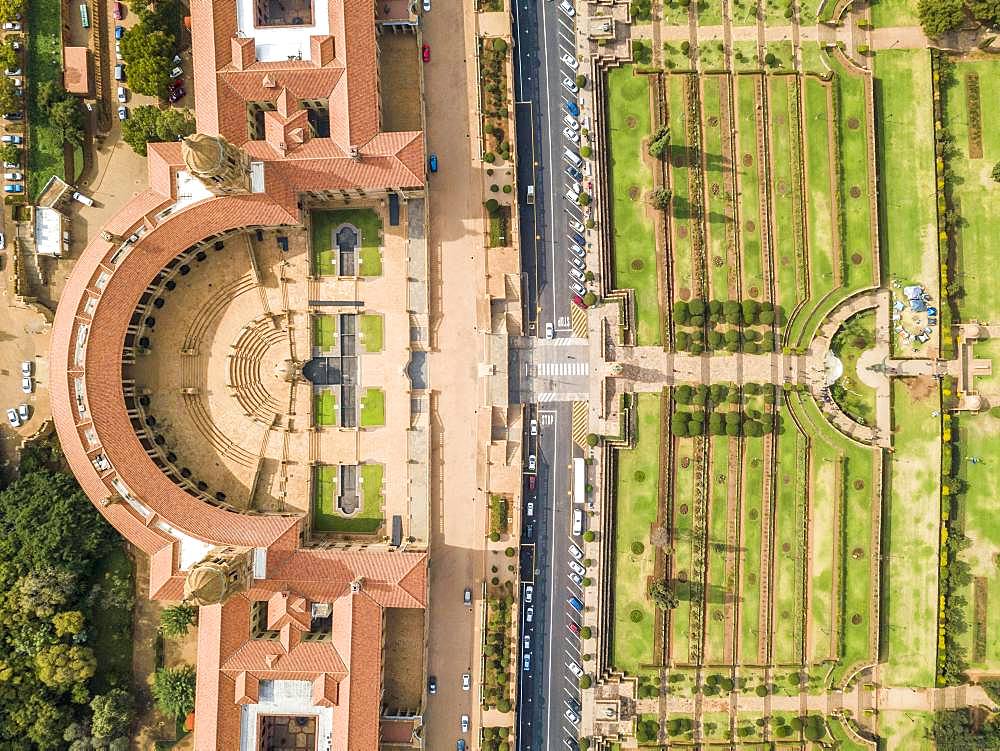 Aerial view of Unions building and Nelson Mandela garden, offices of the President and Government, Pretoria, South Africa, Africa